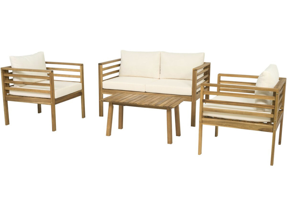 Set di mobili da giardino in legno "Beckham" con cuscini - 4 posti - Beige