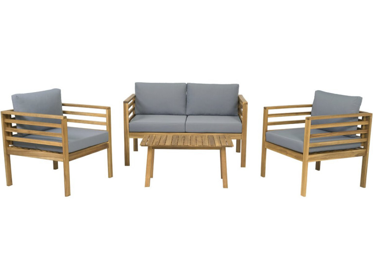 Set di mobili da giardino in legno con cuscini "Beckham" - 4 posti - Grigio