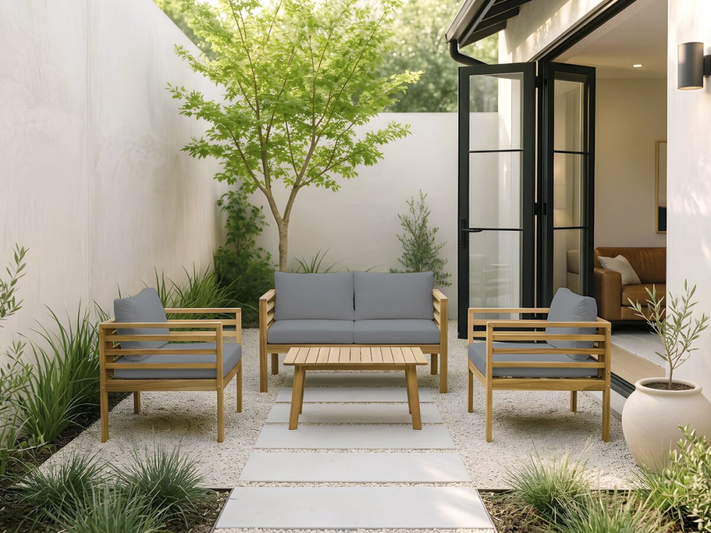 Set di mobili da giardino in legno con cuscini "Beckham" - 4 posti - Grigio