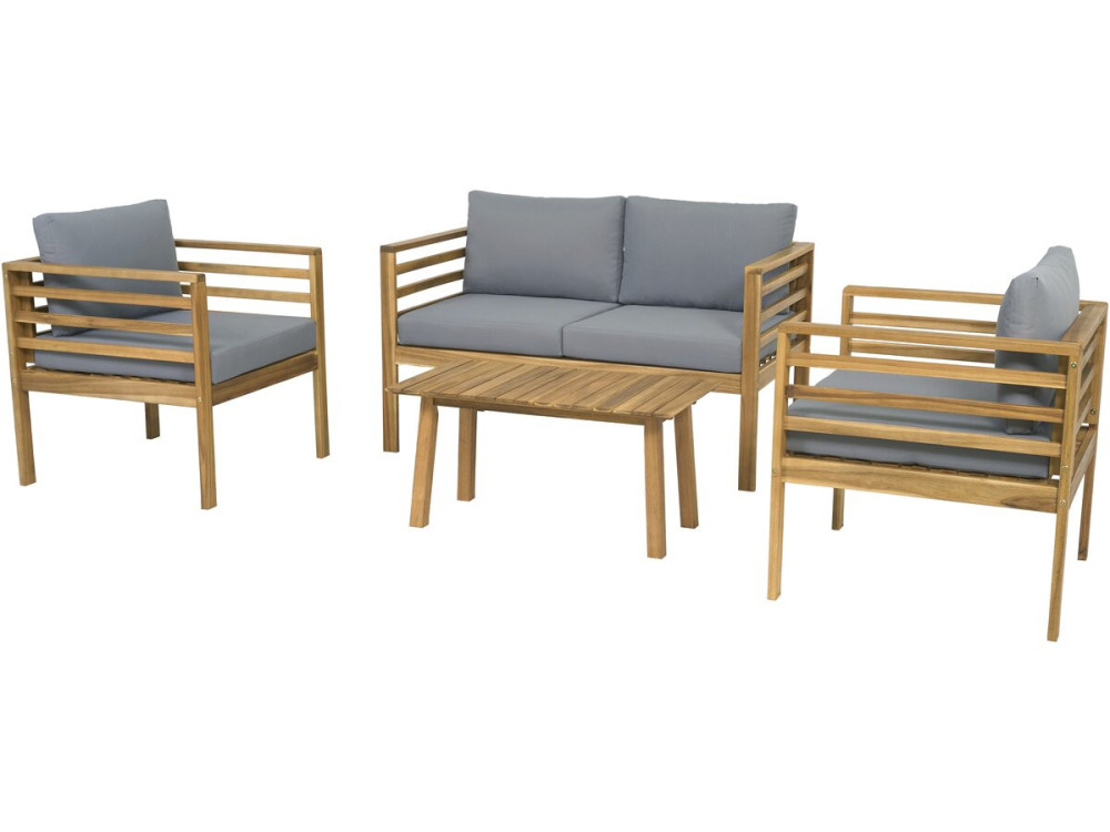 Set di mobili da giardino in legno con cuscini "Beckham" - 4 posti - Grigio