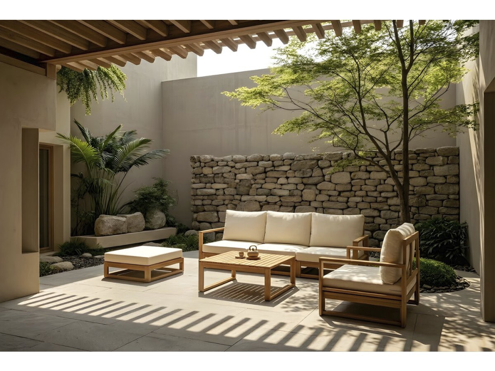 Set di mobili da giardino modulari in legno "Bellingham" con cuscini - 5 posti - Beige