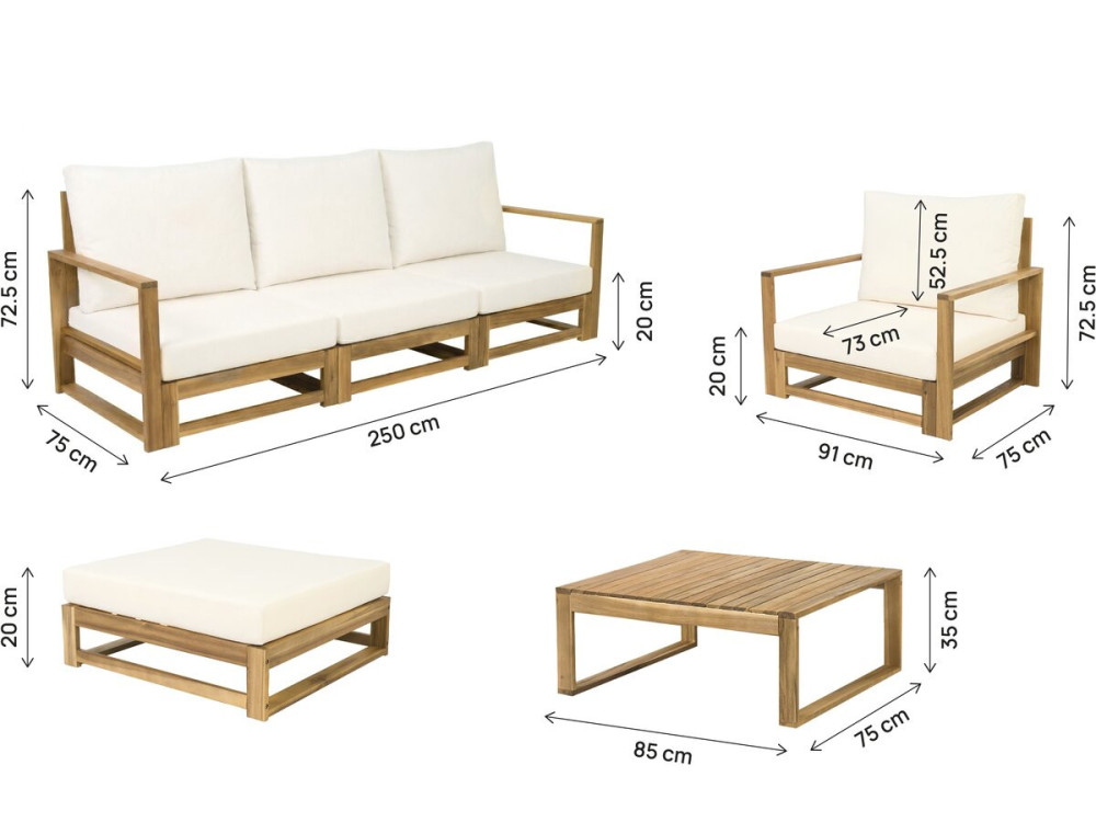 Set di mobili da giardino modulari in legno "Bellingham" con cuscini - 5 posti - Beige