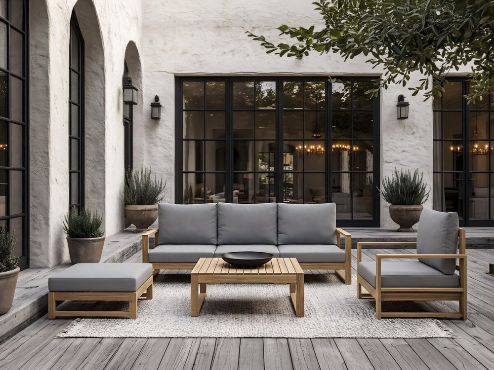 Set di mobili da giardino in legno di acacia con cuscini "Bellingham" - 5 posti - Grigio