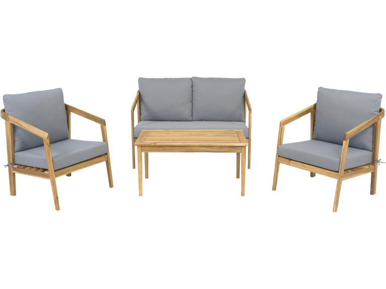 Set di mobili da giardino in legno "Presley" con cuscini - 4 posti - Grigio