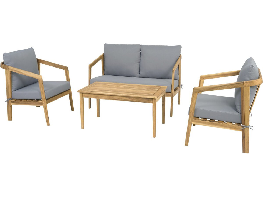 Set di mobili da giardino in legno "Presley" con cuscini - 4 posti - Grigio