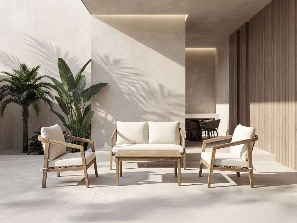 Set di mobili da giardino in legno di acacia con cuscini "Presley" - 4 posti - Beige