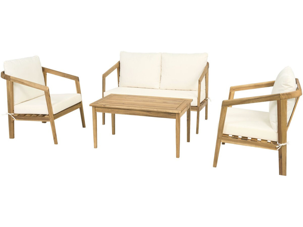 Set di mobili da giardino in legno di acacia con cuscini "Presley" - 4 posti - Beige