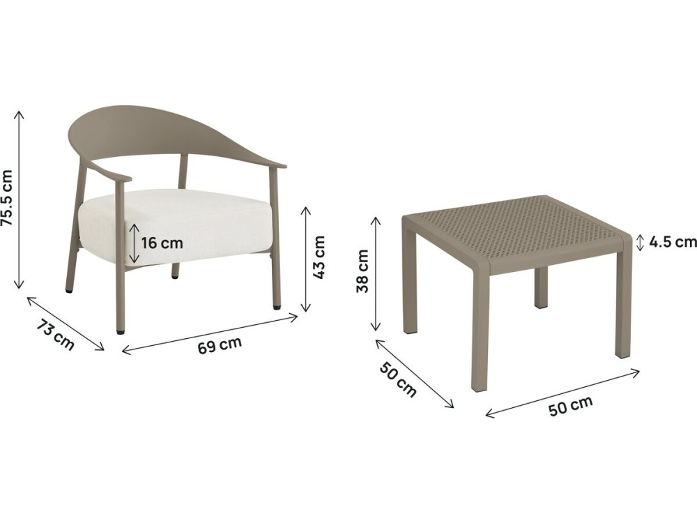 Set di mobili da giardino in metallo e plastica "Céora" - 2 posti - Taupe