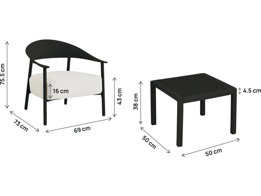 Set di mobili da giardino in metallo e plastica "Céora" - 2 posti - Nero