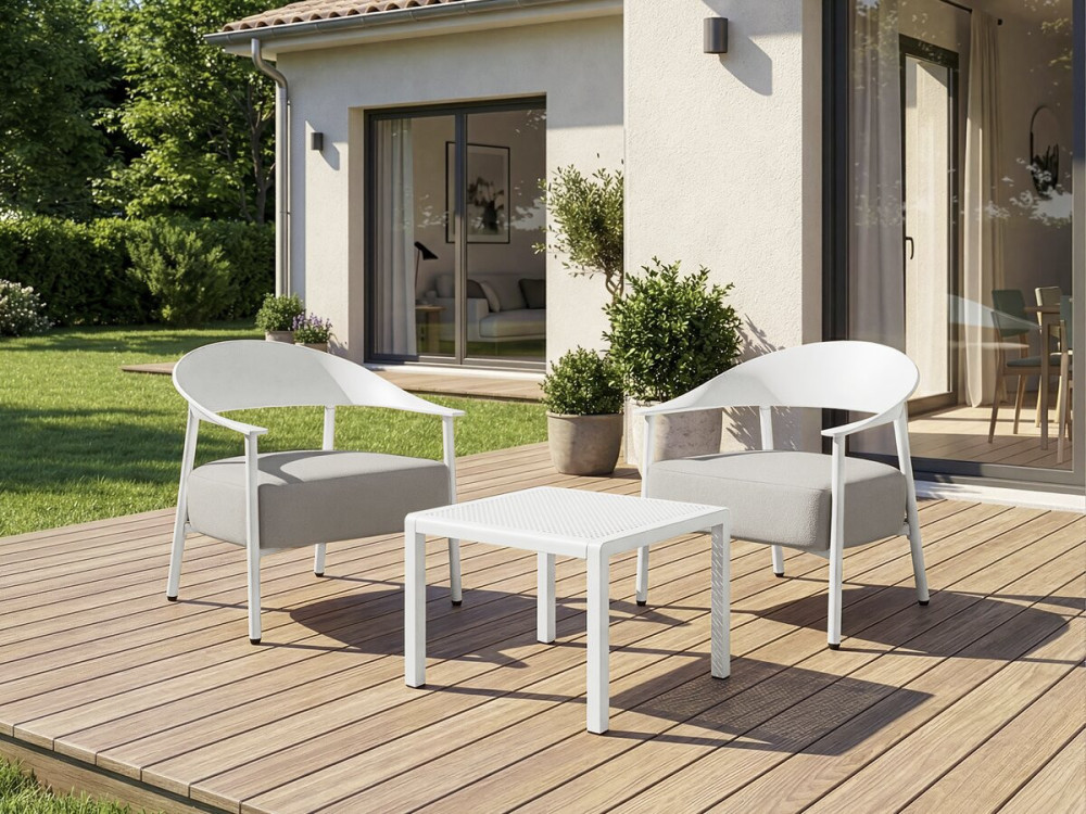 Set di mobili da giardino in metallo e plastica "Céora" - 2 posti - Bianco