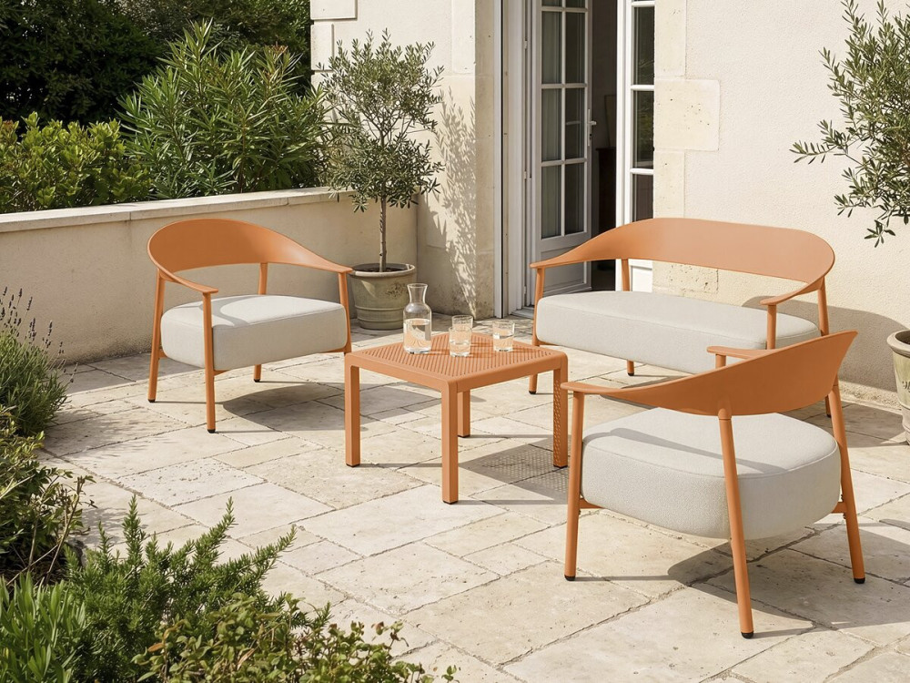 Set di mobili da giardino in metallo e plastica "Céora" - 4 posti - Arancione