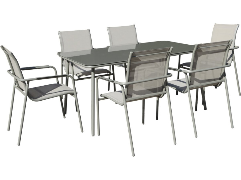 Set da pranzo da giardino in metallo "Malaga" - 7 posti - Grigio