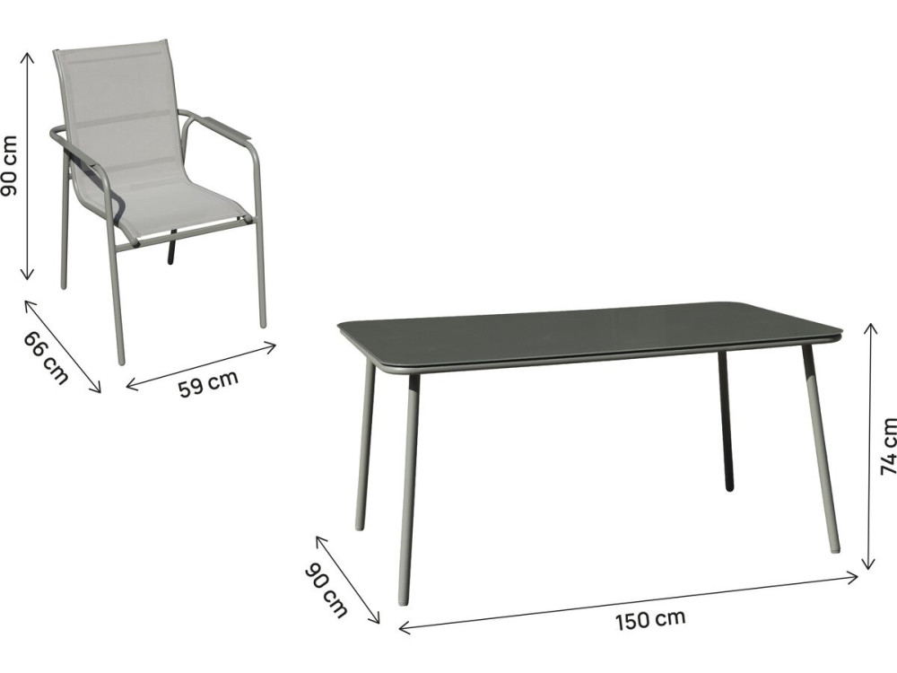 Set da pranzo da giardino in metallo "Malaga" - 7 posti - Grigio