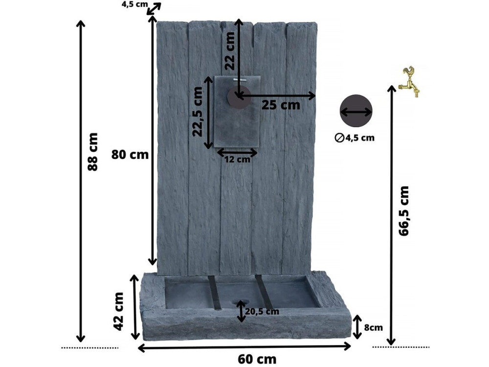 Fontana "Slate" - in pietra ricostruita - 59 x 44 x 87 cm - Grigio