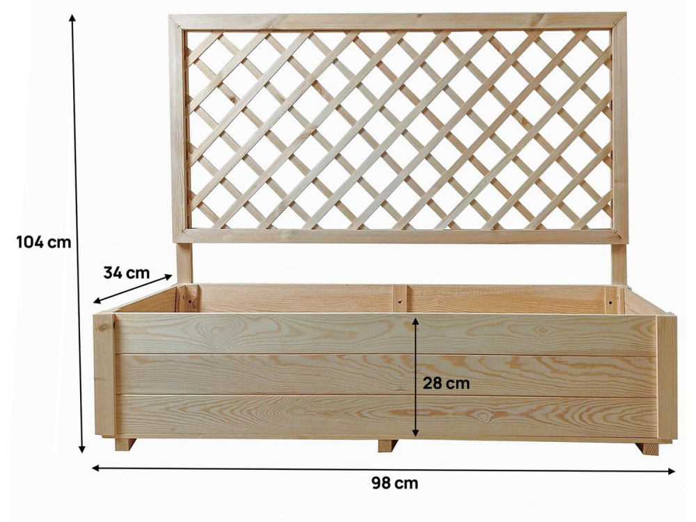 Fioriera in legno con traliccio "Orpin" - 98 x 34 x 104 cm