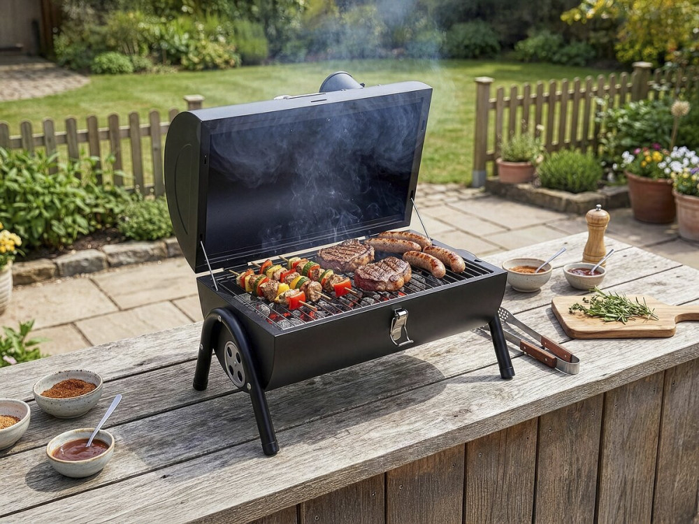 Barbecue a carbonella portatile "Captain" - 42 x 27 x 43 cm - Nero