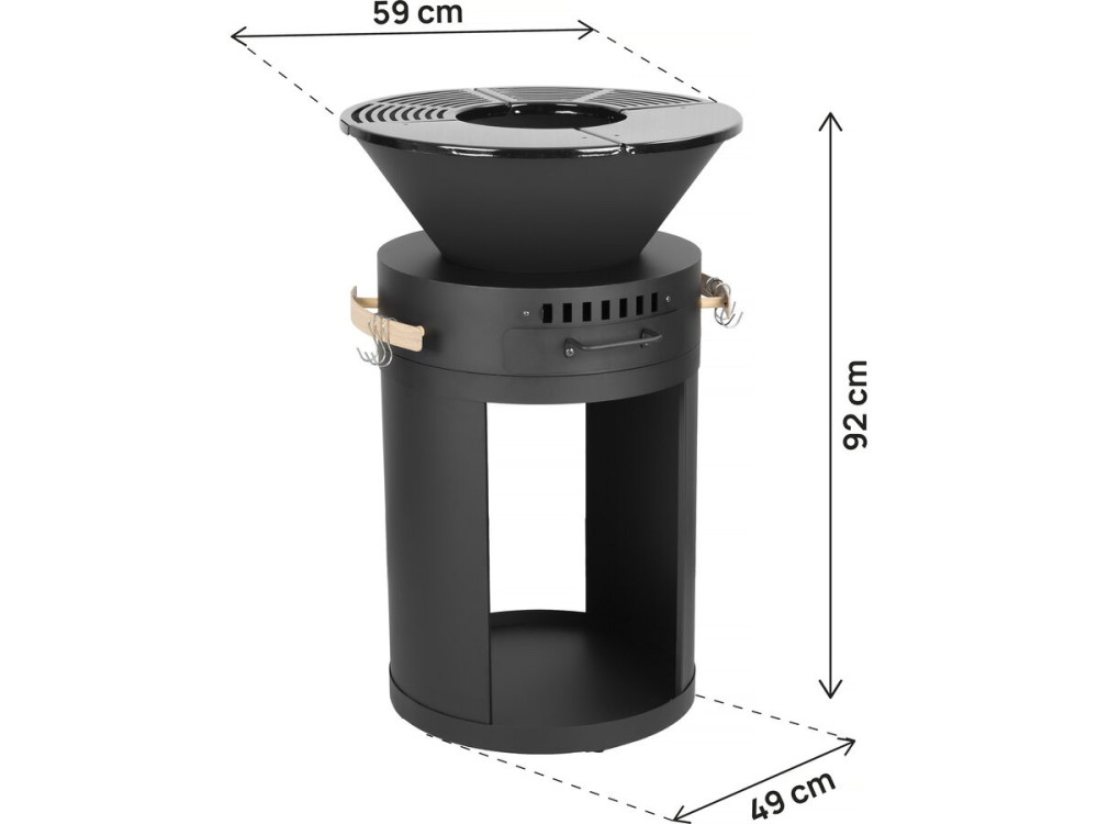 Barbecue/braciere a carbone e legna "Cesar" - 49 x 49 x 92 cm - Nero