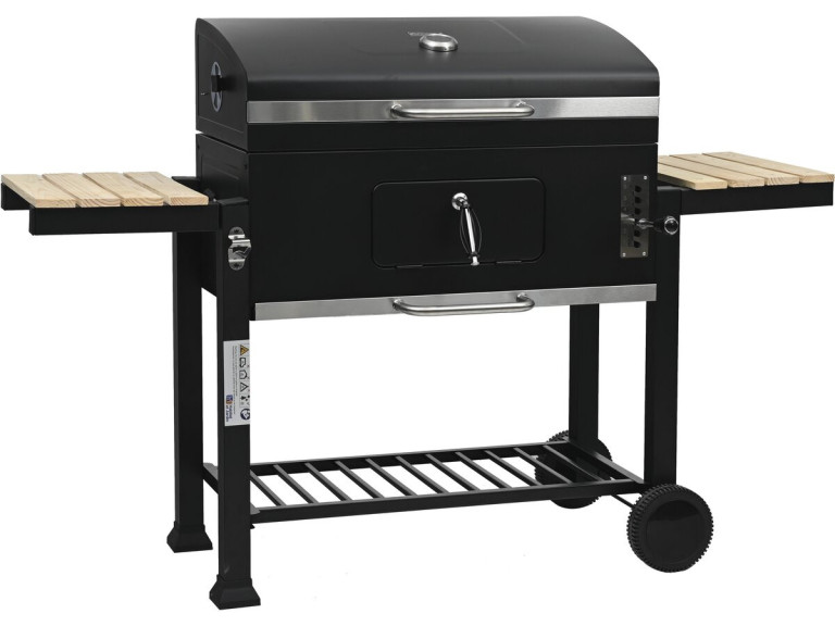 Barbecue a carbonella "Marquis" con ripiani laterali e griglie regolabili - Nero