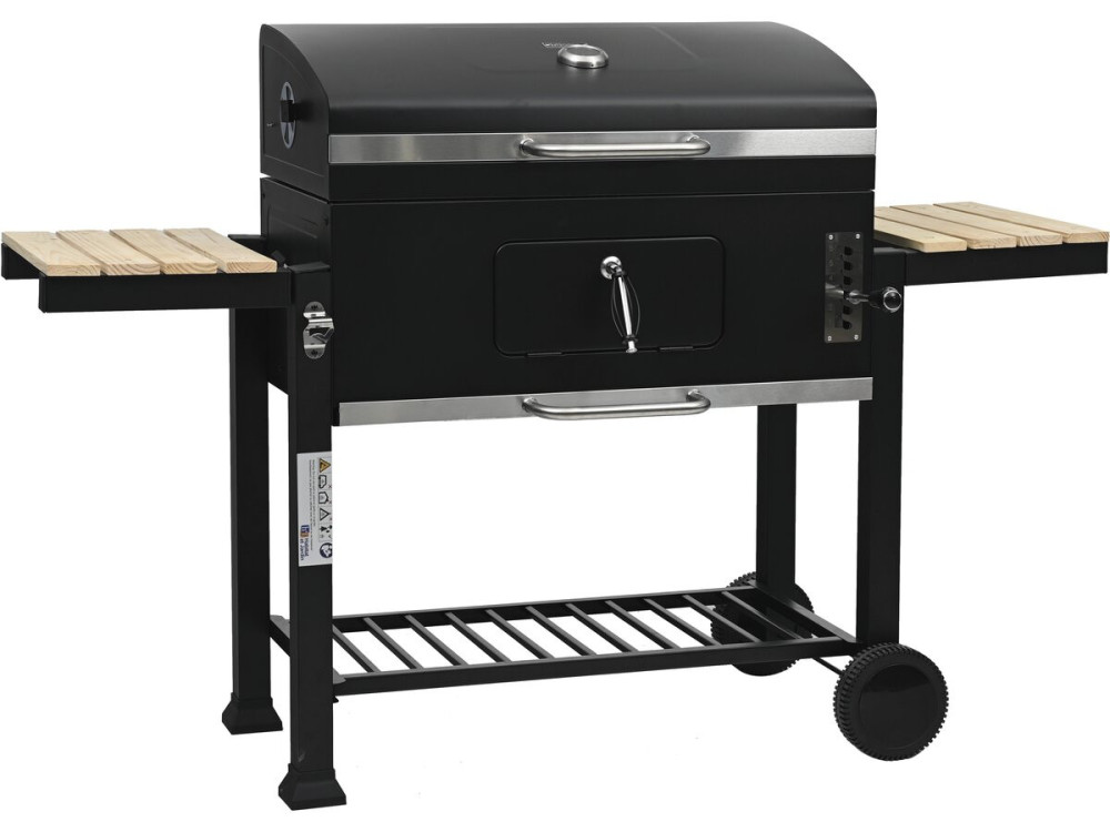 Barbecue a carbonella "Marquis" con ripiani laterali e griglie regolabili - Nero
