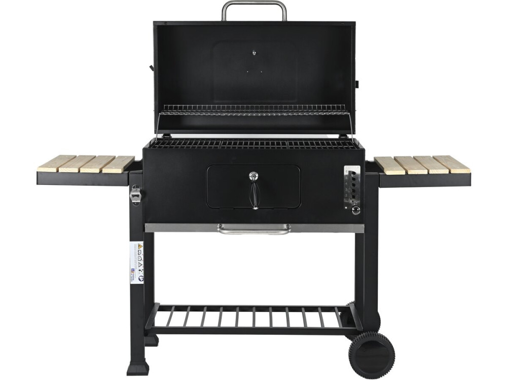 Barbecue a carbonella "Marquis" con ripiani laterali e griglie regolabili - Nero