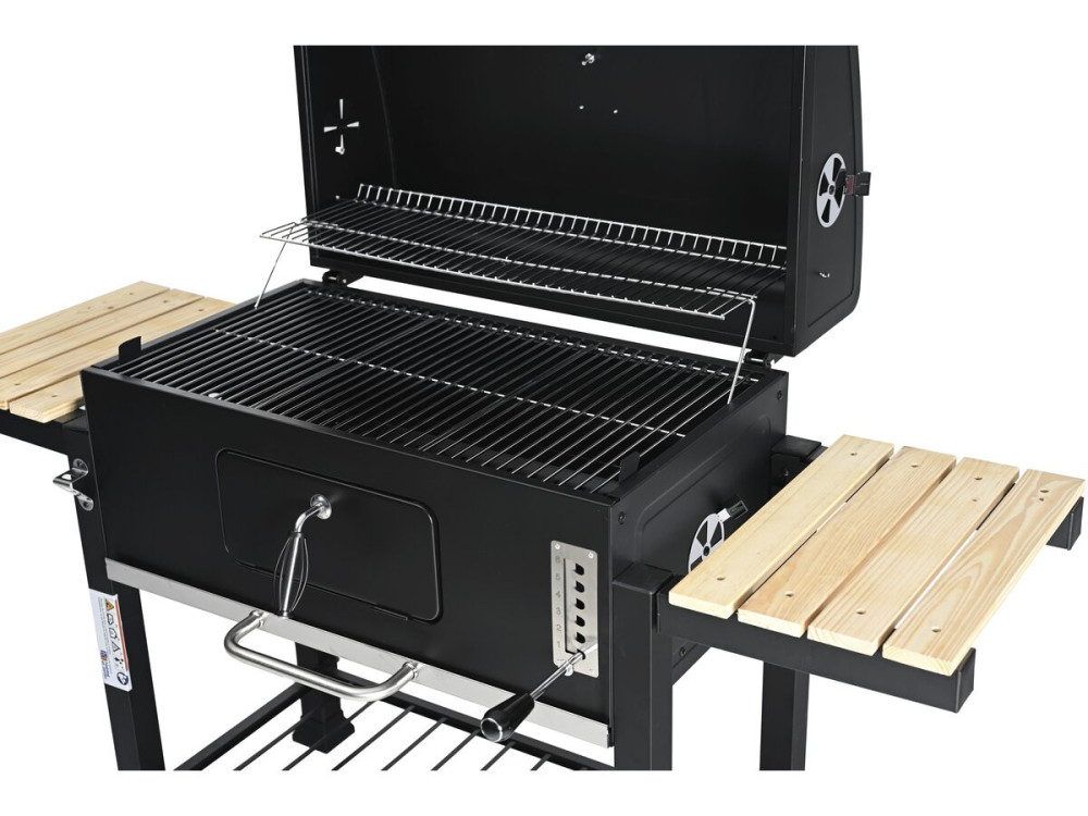 Barbecue a carbonella "Marquis" con ripiani laterali e griglie regolabili - Nero