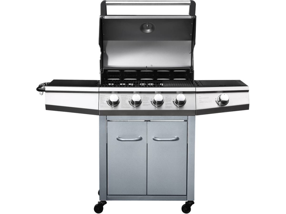 Barbecue a gas "Bingo 5" - 5 piastre di cui 1 laterale - 15.2kW + Fodera di protezione - Argentato con LED