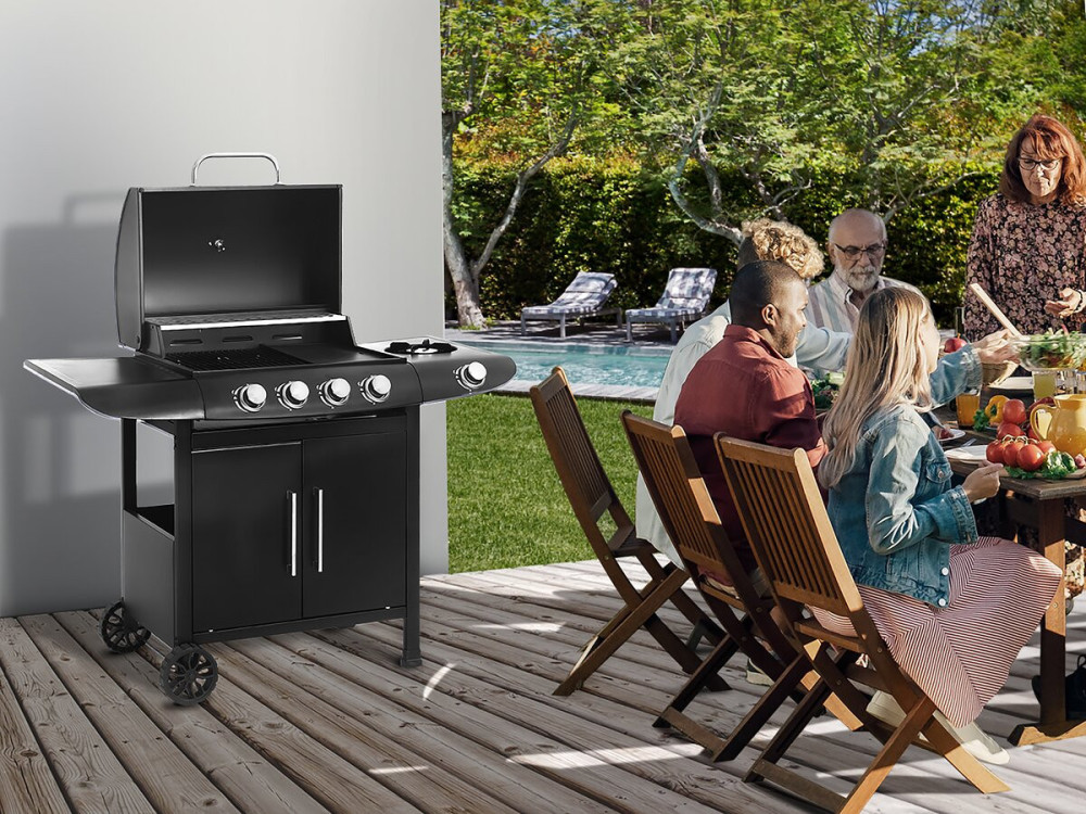 Barbecue a gas "Feria 5" - 5 fornelli di cui 1 laterale - 14,5 kW - Nero