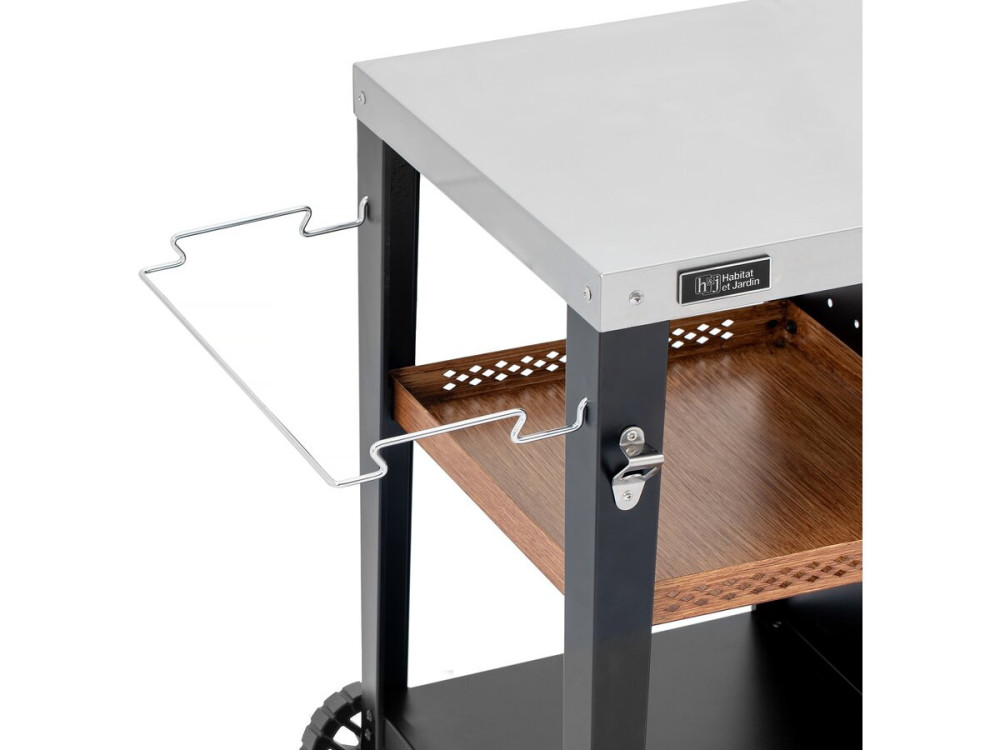 Carrello per barbecue "Gelia" 117 x 59 cm - Acciaio inossidabile - Nero