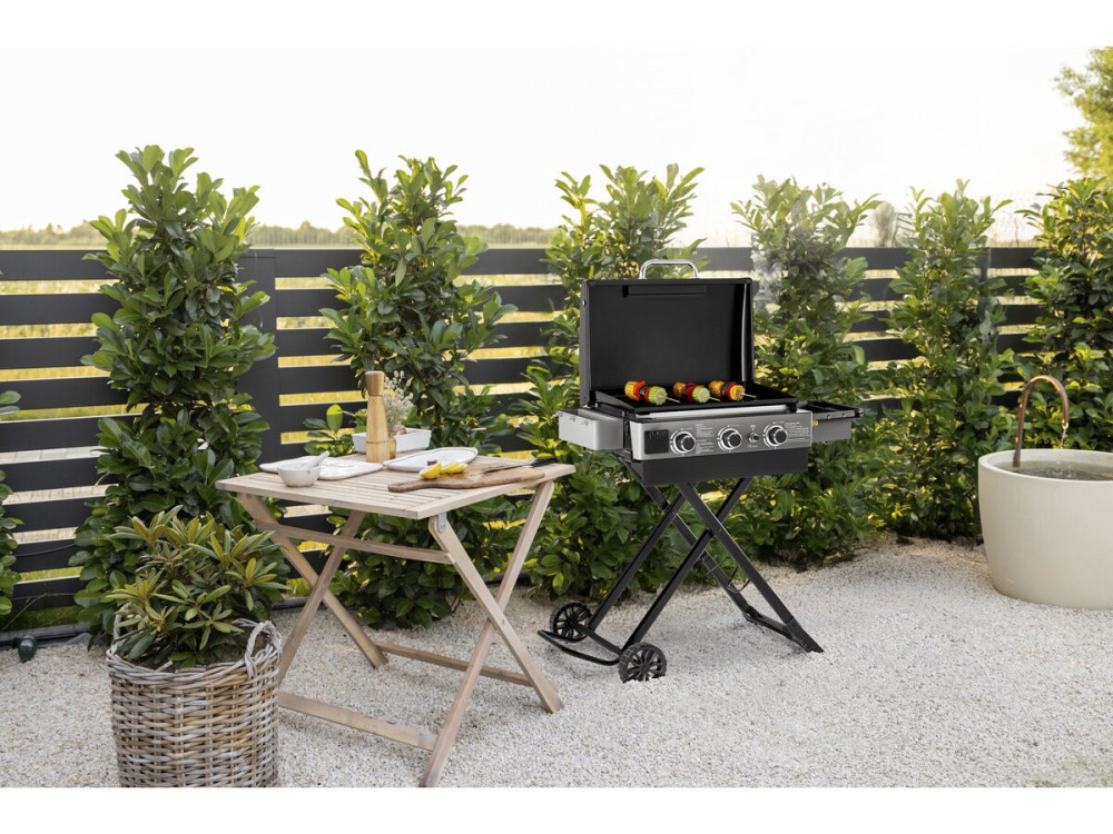 Plancha à gaz avec chariot pliable et portable "Firo" - 7,5 kw - Nero
