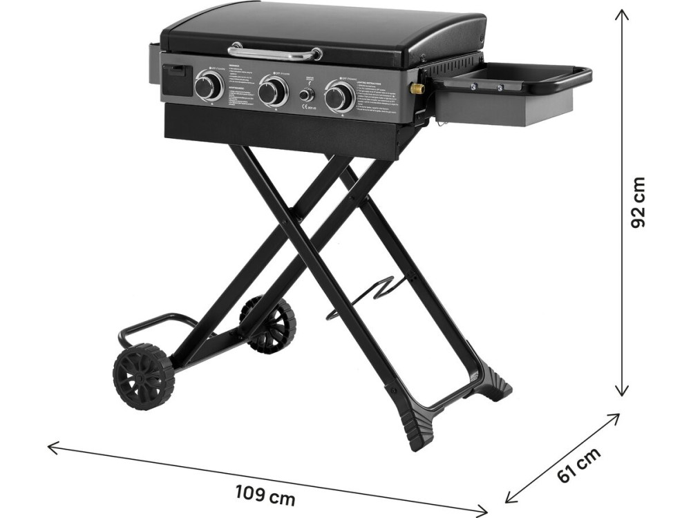 Plancha à gaz avec chariot pliable et portable "Firo" - 7,5 kw - Nero