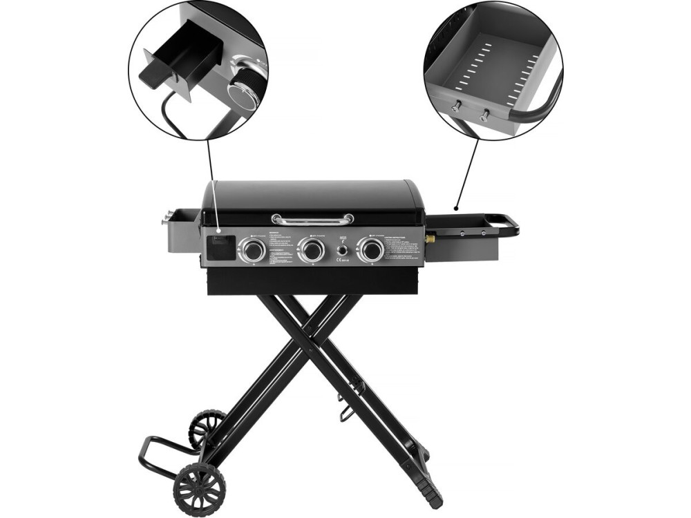 Plancha à gaz avec chariot pliable et portable "Firo" - 7,5 kw - Nero