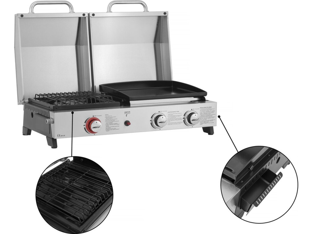 Plancha e grill a gas "Flamo" - 3 bruciatori - Grigio
