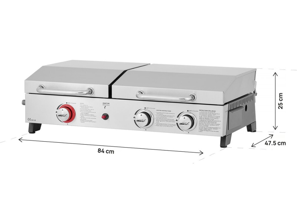 Plancha e grill a gas "Flamo" - 3 bruciatori - Grigio