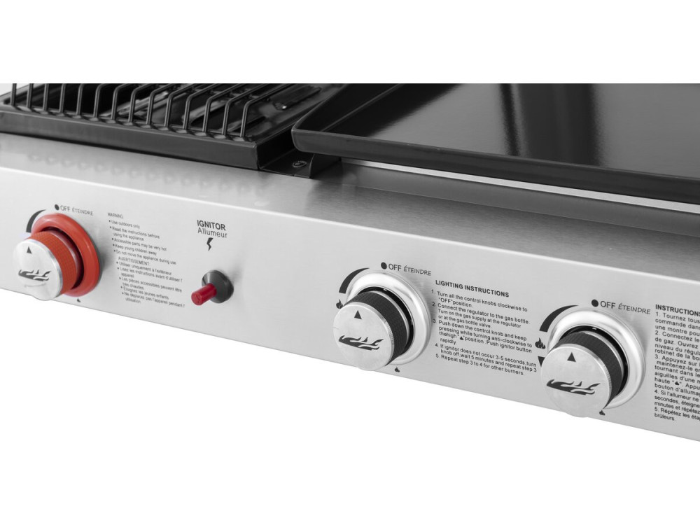 Plancha e grill a gas "Flamo" - 3 bruciatori - Grigio