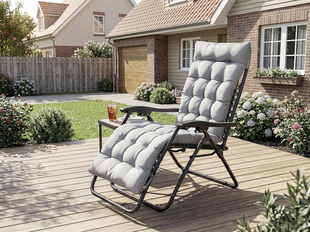 Cuscino per poltrona da giardino in tessuto "Romy" - 164 x 52 x 10 cm - Grigio chiaro
