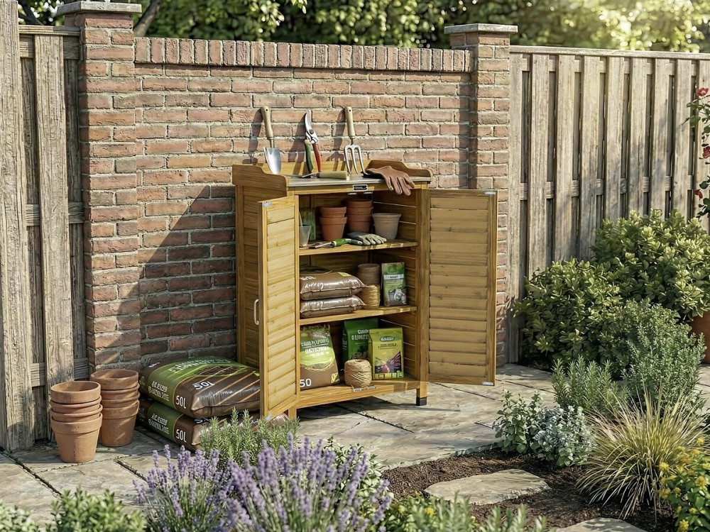 Mobile da giardino in legno con rotelle "Alexia" - 66 x 41 x 101 cm - Marrone