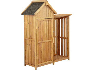 Mobiletto da giardino in legno "Noé" con deposito per tronchi - 136 x 57 x 170 cm - Marrone