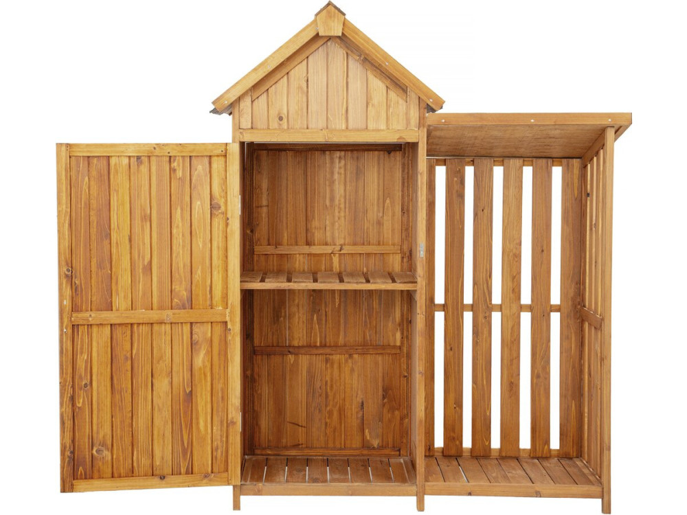 Mobiletto da giardino in legno "Noé" con deposito per tronchi - 136 x 57 x 170 cm - Marrone