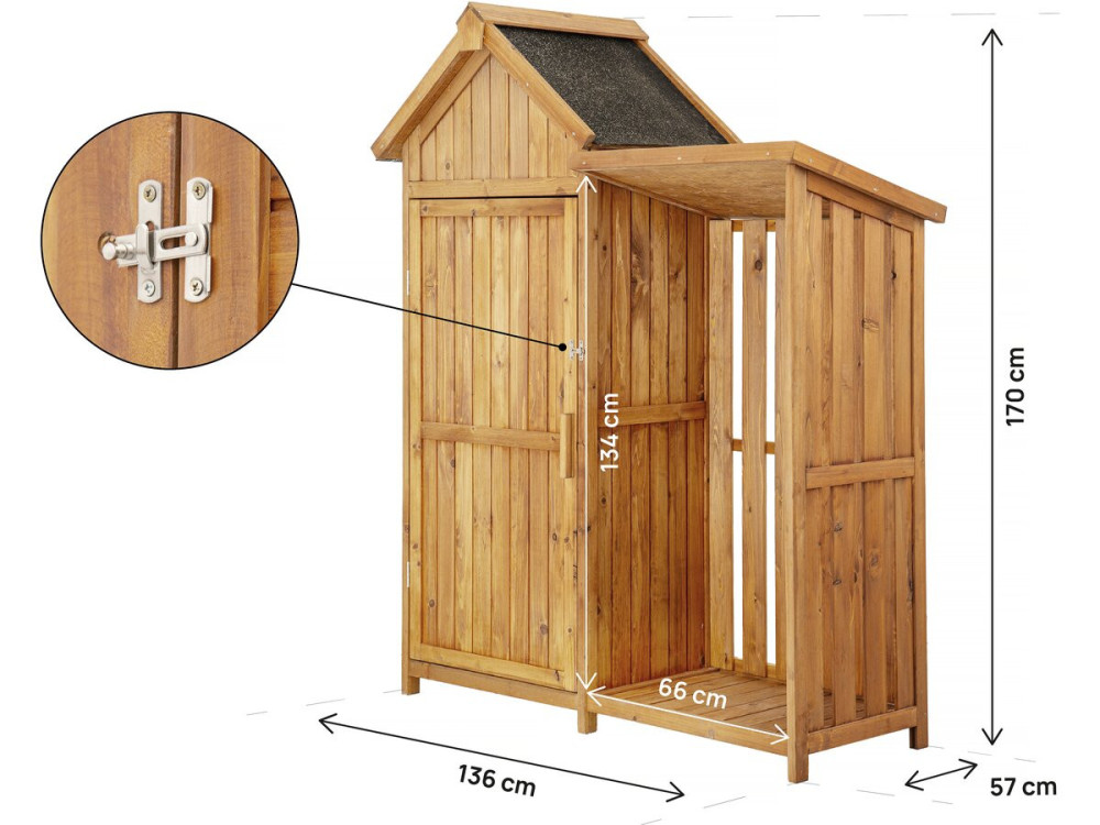 Mobiletto da giardino in legno "Noé" con deposito per tronchi - 136 x 57 x 170 cm - Marrone