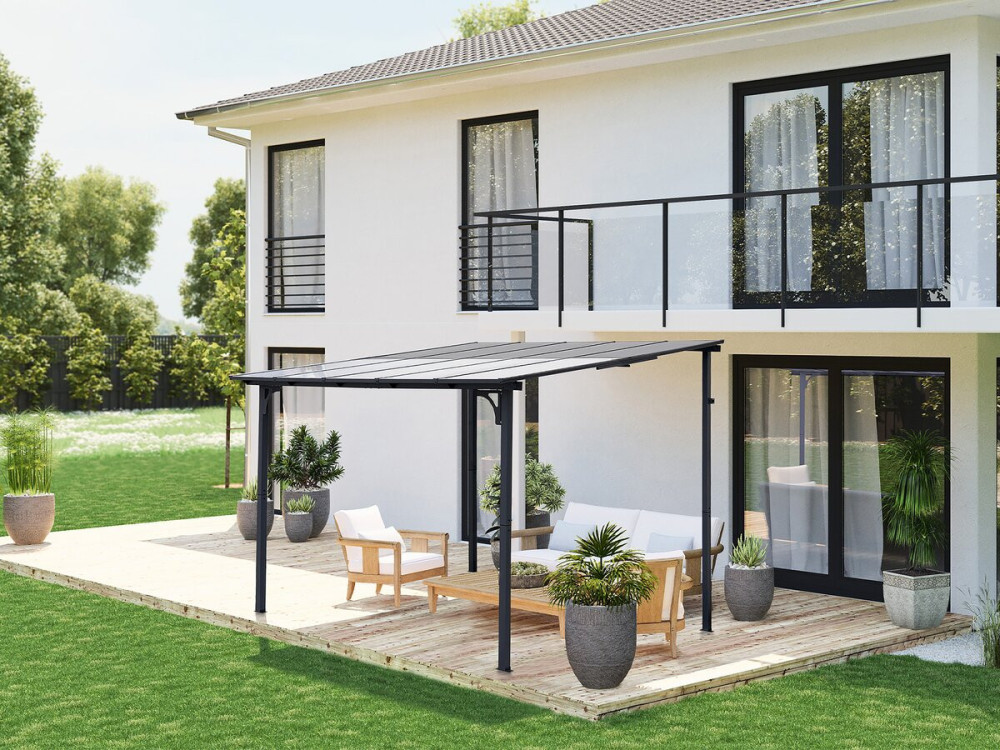Pergola addossata "Marvin" - 3 x 3 m - 304 x 298 x 243 cm - Grigio scuro