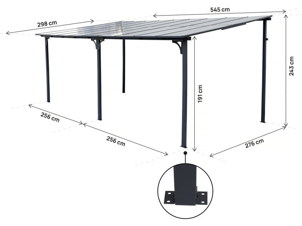 Pergola addossata "Marvin" - 5,5 x 3 m - 545 x 298 x 243 cm - Grigio scuro