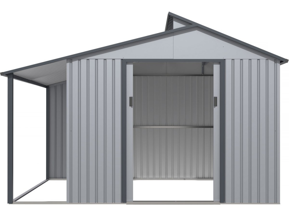 Capanno da giardino in metallo con pergola "Madras" - 9,12 m² - Grigio