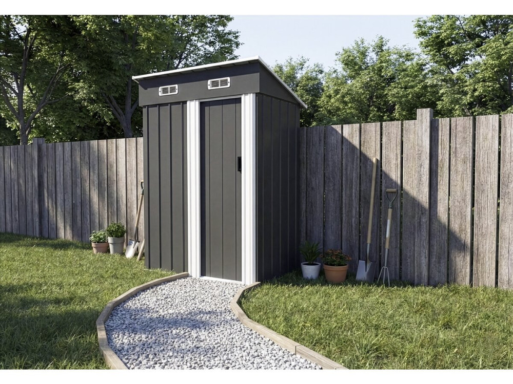 Casetta da giardino in metallo "Memphis" con porta scorrevole - 1,36 m² - Grigio