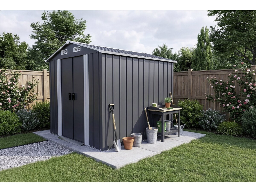 Casetta da giardino in metallo con porte scorrevoli "Boston" - 4,12 m² - Grigio