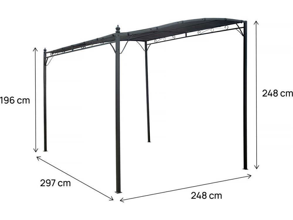 Pergola inclinata in metallo addossato - 3 x 2,5 m - Grigio