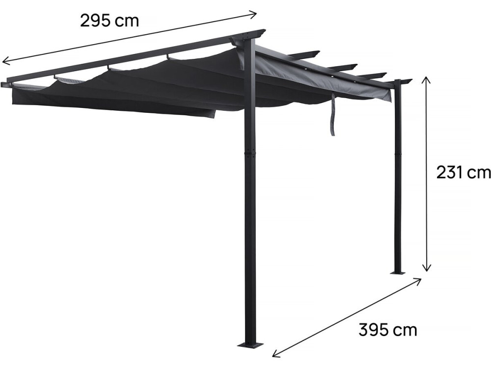 Pergola addossata in alluminio con tetto retrattile - 3 x 4 m - Grigio