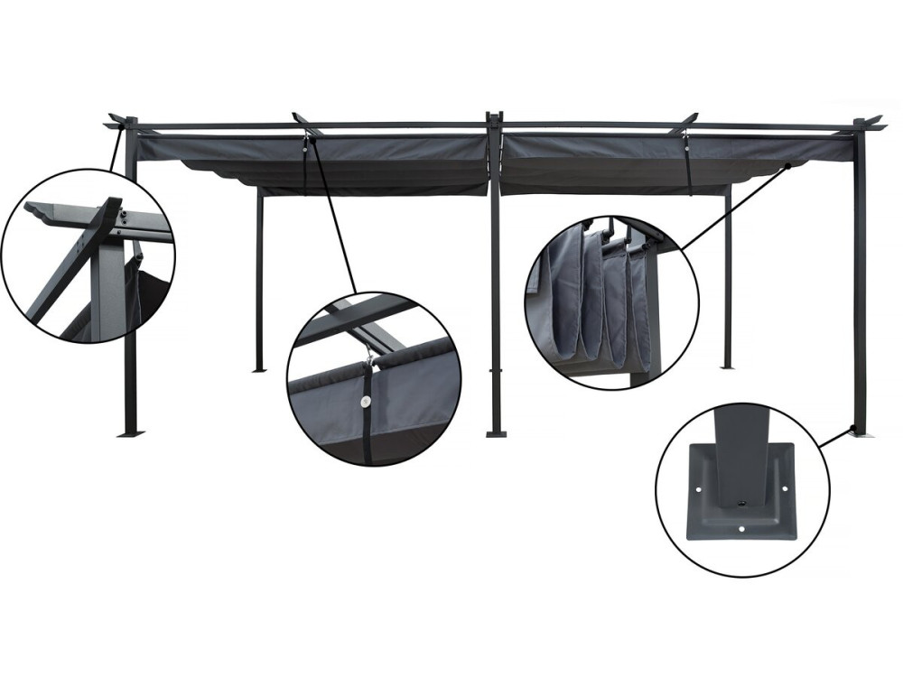 Pergola in metallo con tetto retrattile - 3 x 6 m - Antracite