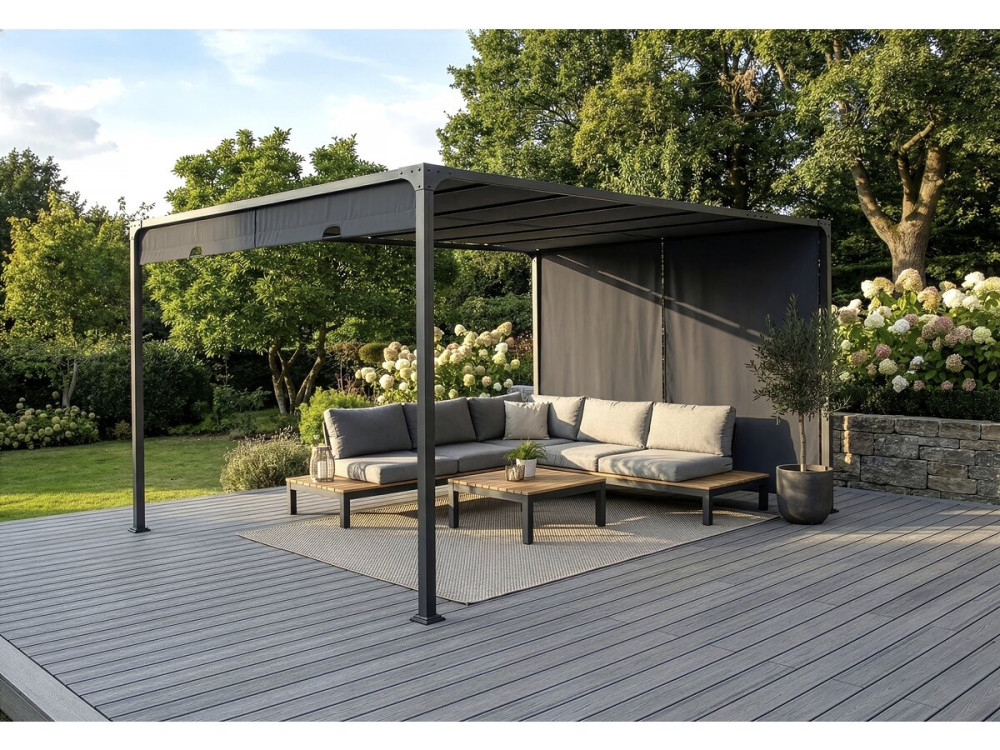 Pergola con tetto scorrevole in metallo "Courtenay" - 3 x 4 m - Grigio