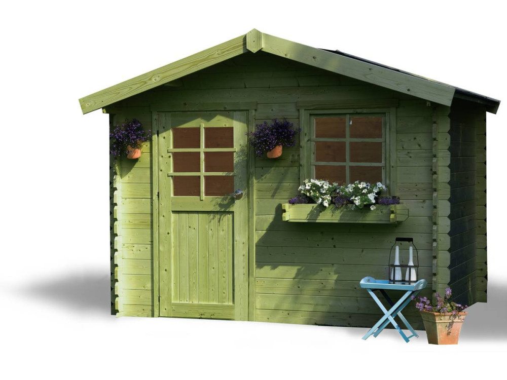 Casetta da giardino in legno "Sologne" - Modello impregnato (verde) - 8,88 m² - 2,98 x 2,98 x 2,39 m - 28 mm