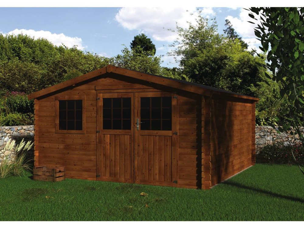 Abri jardin bois "Vallauris" - 15,84 m² - 3,98 x 3,98 x 2,29 m - 34 mm - Traité marron
